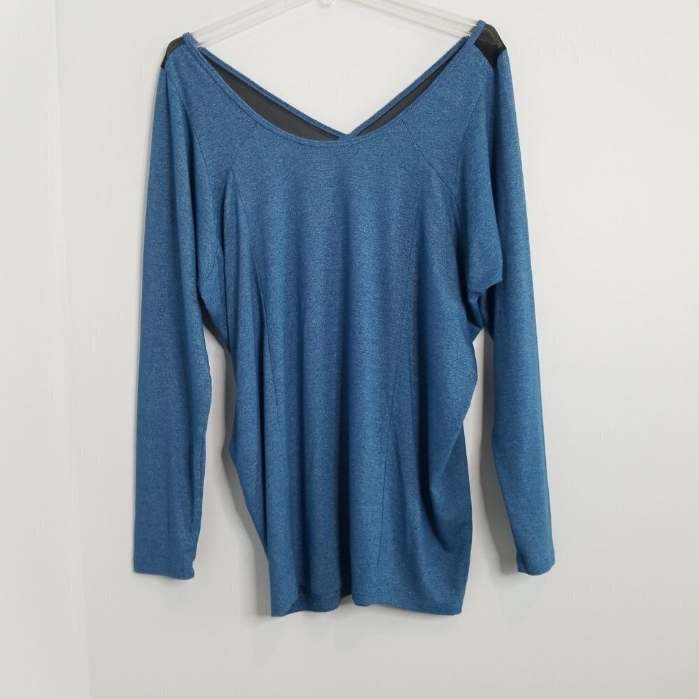 LUCY Take A Pause Mesh Back Blue Tunic womens size large